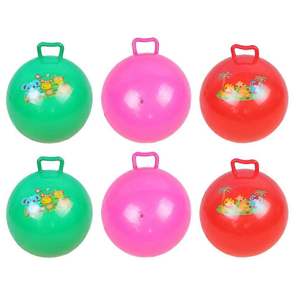Kids Inflatable Handle Ball Toy for Playing 6Pcs Assorted Color Cartoon Pattern