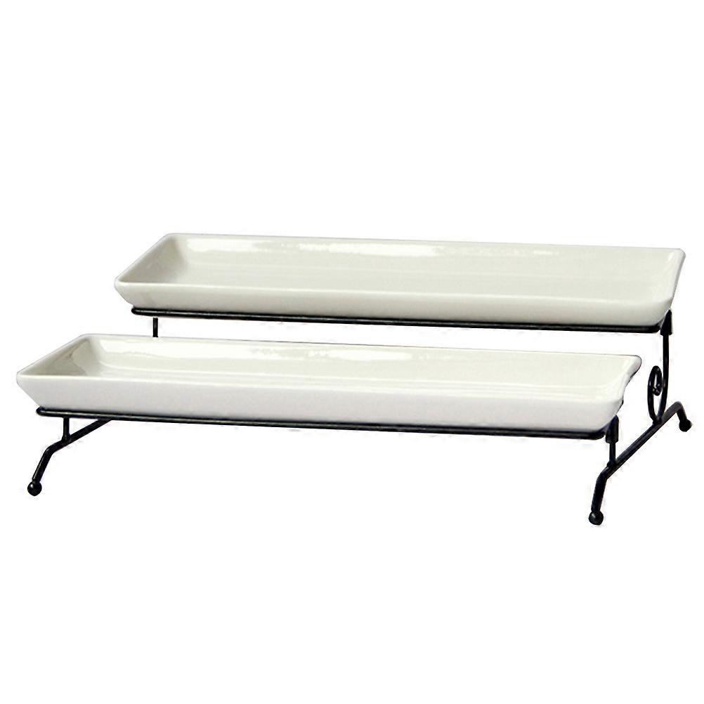 Dessert Stand Double-Layer Cake Serving Tray with Iron Frame for Storage