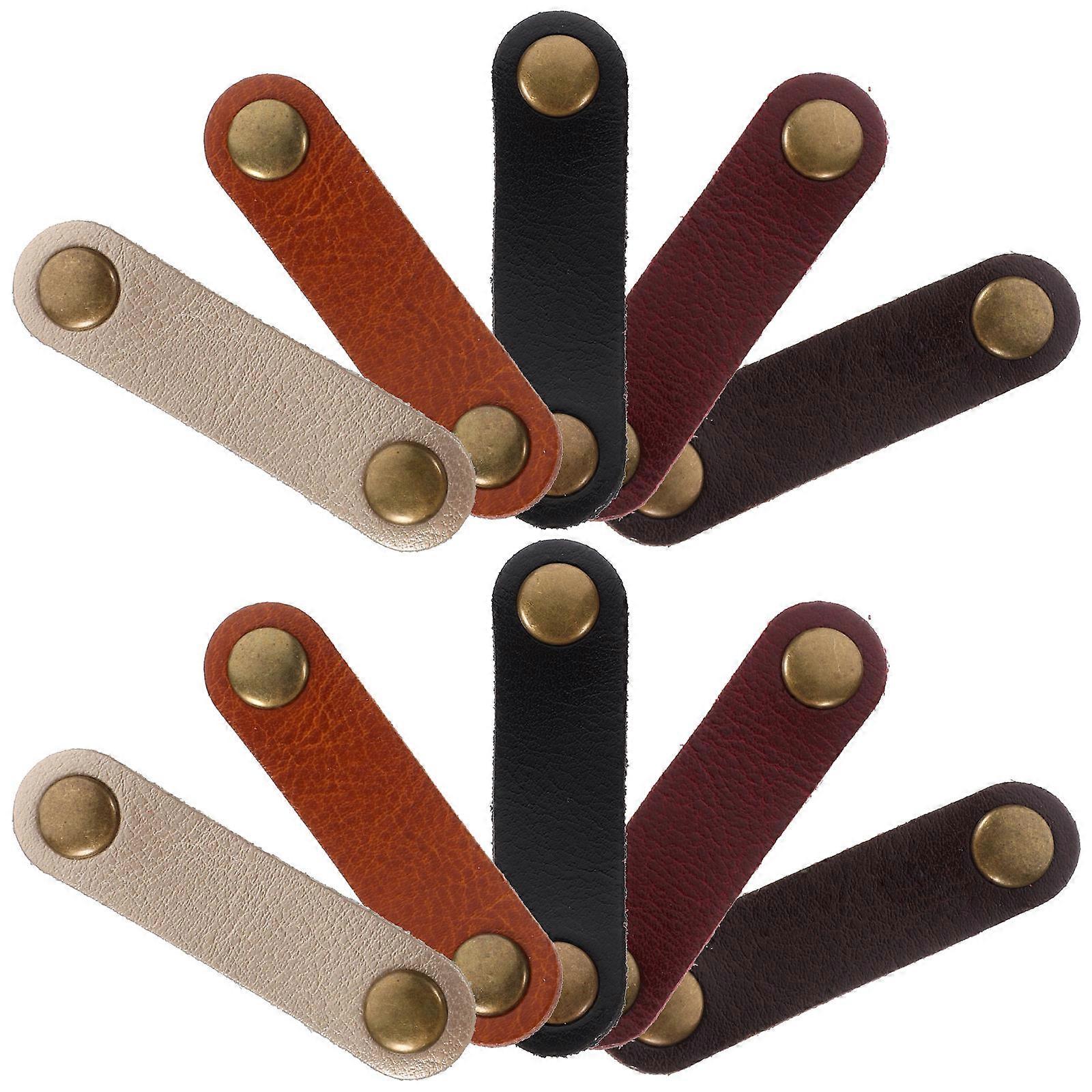 Leather USB Cord Organizer Data Cable Keeper Charging Cable Wrapper with Snap Button (Mixed Delivery)