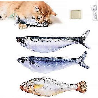 Bite-Sized Realistic Flopping Fish Cat Toys, 3 Pack, Interactive Cat Toys for All Breeds, Tap-Activated 3 Flapping Mode, Sardine/Saury/Yellow Croaker