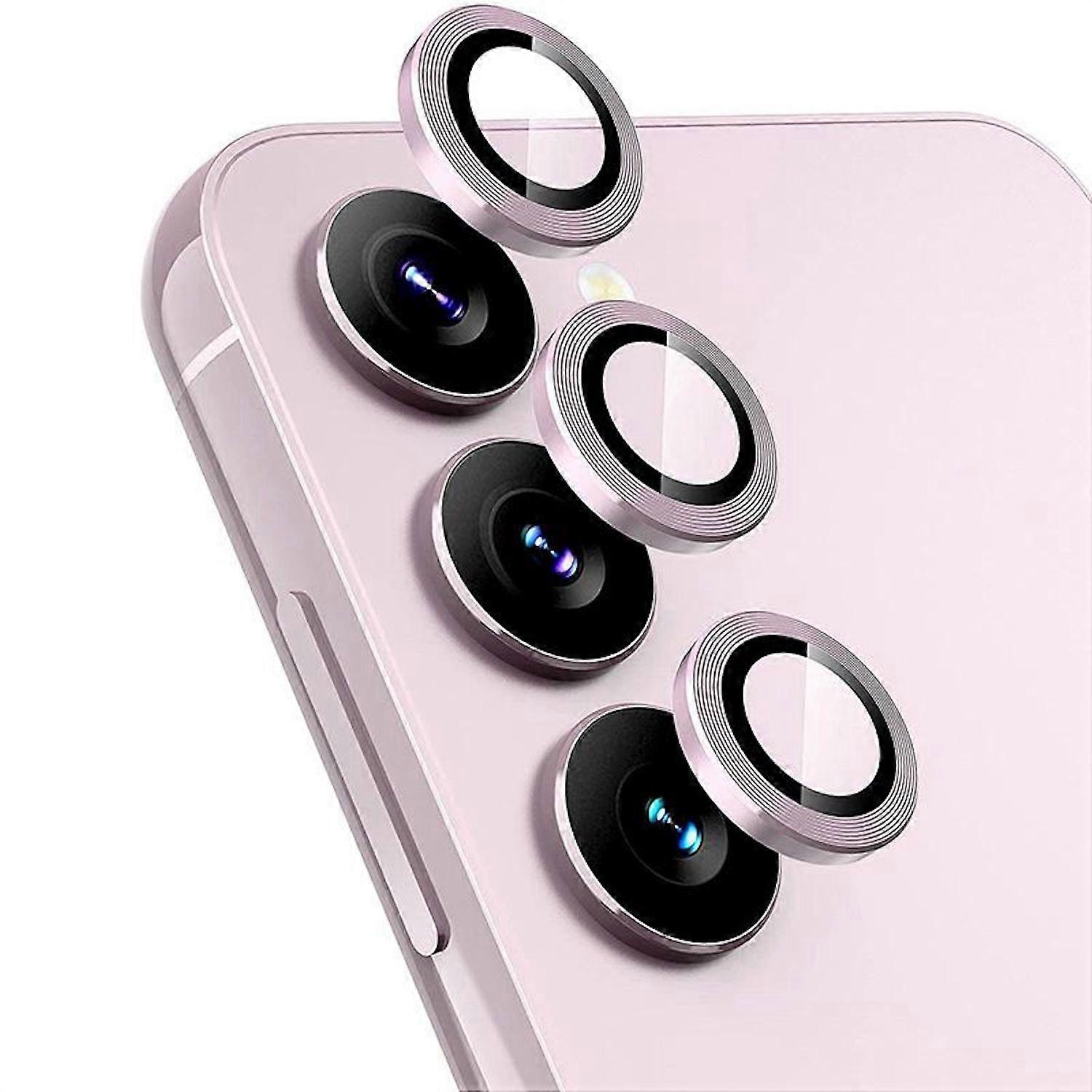 For Samsung Galaxy S25 FE 5G Aluminum Protective Ring Camera + H9 Tempered Glass Pink