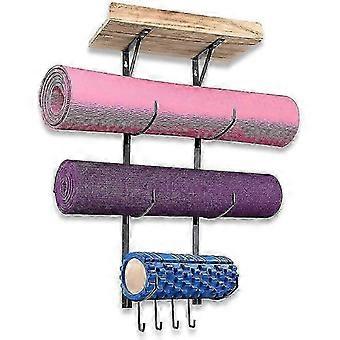 Wall Mount Yoga Mat Foam Roller Towel Rack Holder for Strap Bands