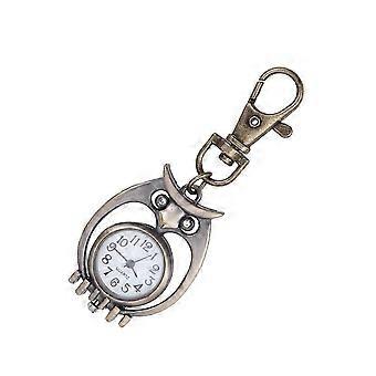 Vintage Pocket Watch Owl Shaped Key Chain Creative Key Ring Quartz Pocket Watch