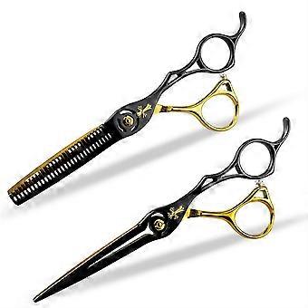 6 Inch Professional Hair Cutting Scissors Set with Precision Blades and Ergonomic Grip, Black Gold
