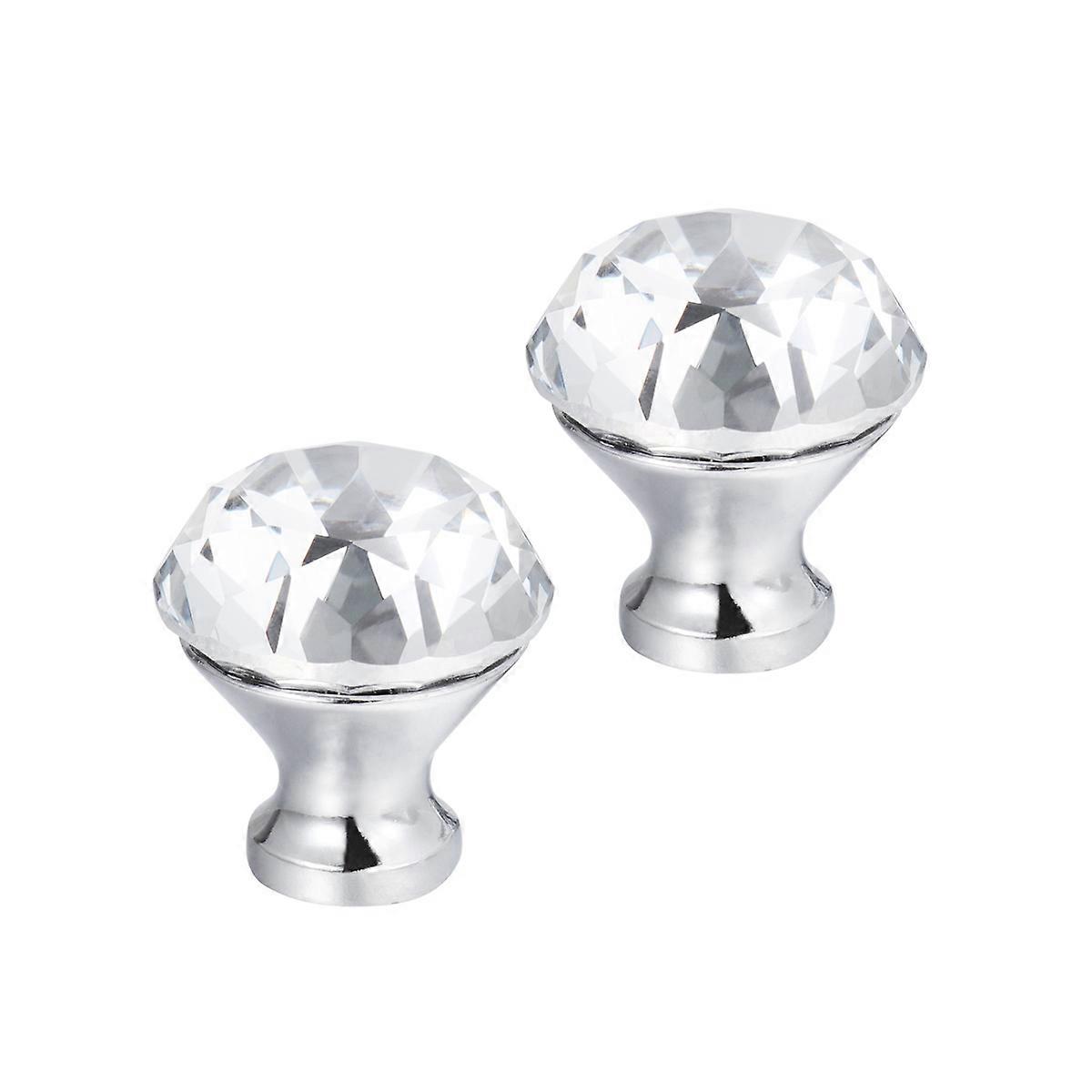Crystal Glass Knob Drawer Knobs for Wardrobe 4Pcs Silver Transparent