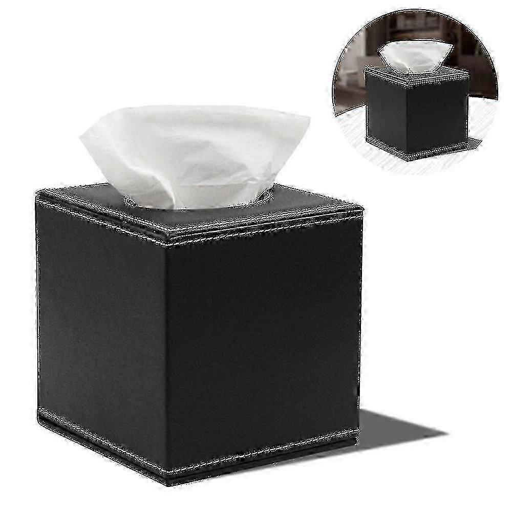 Tissue Box Holder Leather Black