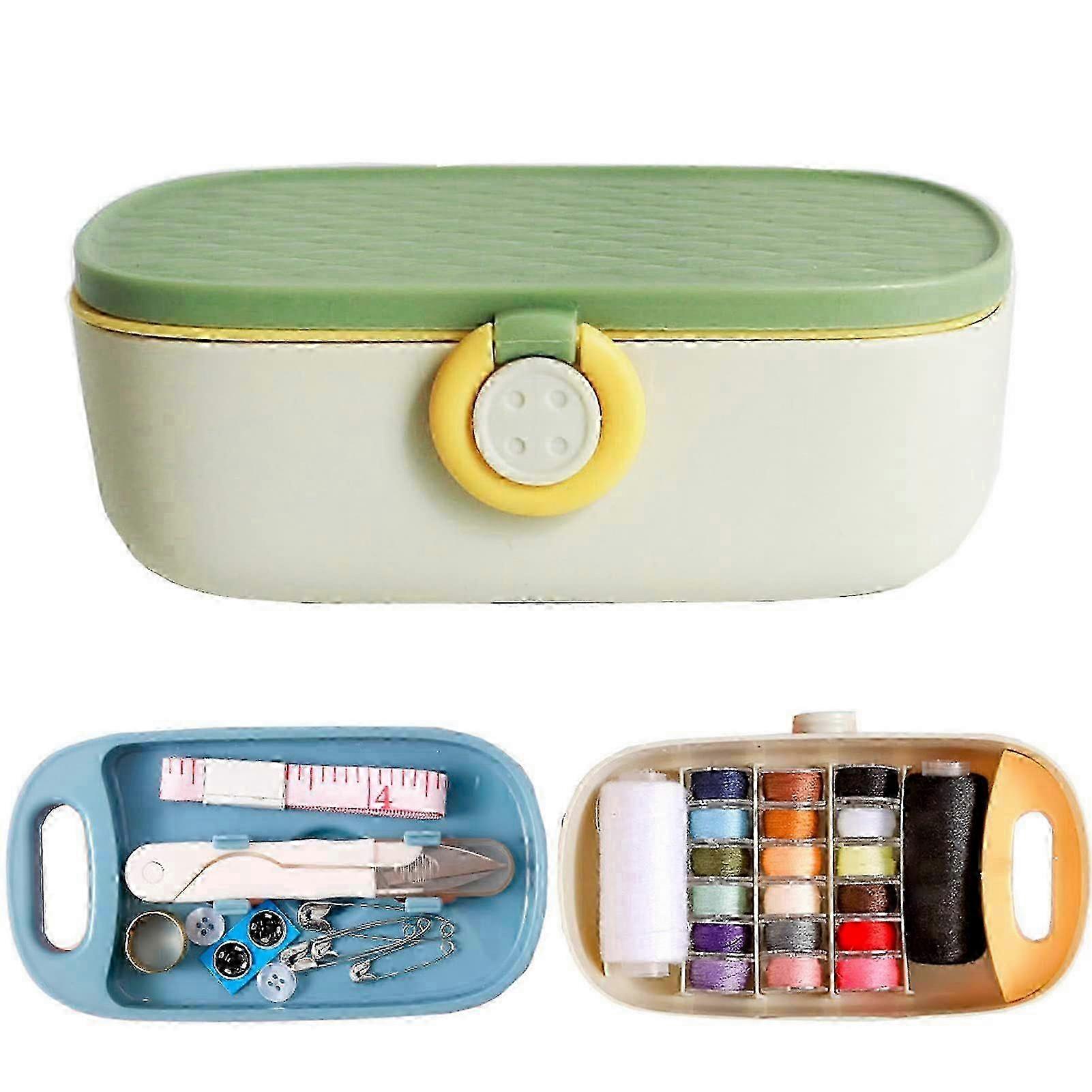 Portable Plastic Travel Sewing Kit Box, Basic Needle & Thread Sewing Kit for Adults