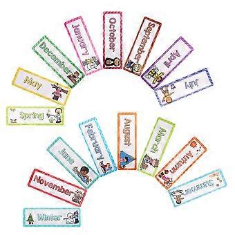 English Months and Seasons Flashcards, Paper Material, Vibrant Illustrations, Kindergarten Learning, Classroom and Home Education, 16 Pieces