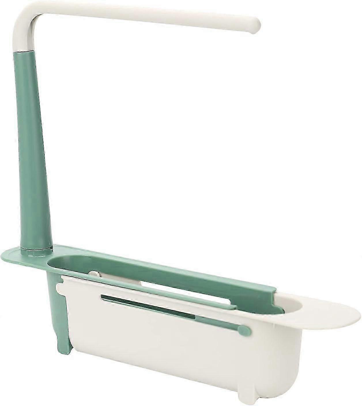 Green Telescopic Kitchen Sink Storage Rack for Sponge Soap Dish