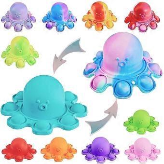 Pop It Fidget Toy Set With Reversible Octopus Design Keychain 3D Silicone Sensory Bubbles 6 Multicolor PCS