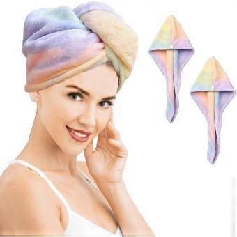 2 Pack Microfiber Hair Towel Wrap Rainbow Quick Dry Super Absorbent Twist Turban Drying Hair Caps-brnv