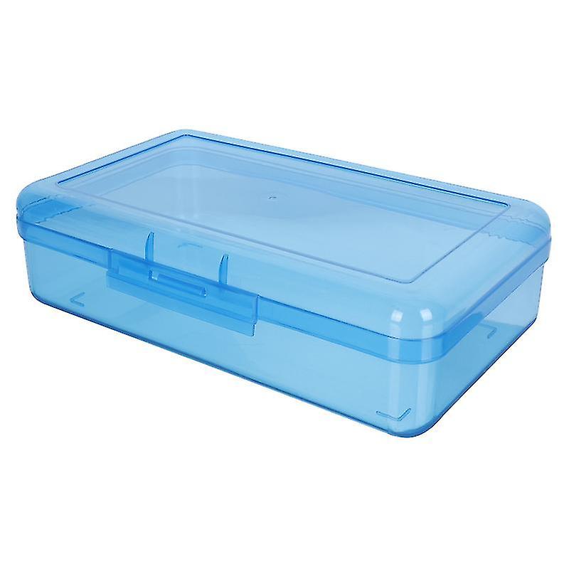 20.3X12.2cm Blue Pen & Pencil Cases 1pc Plastic Stackable Pencil Storage Box With Buckle Sealing Cov