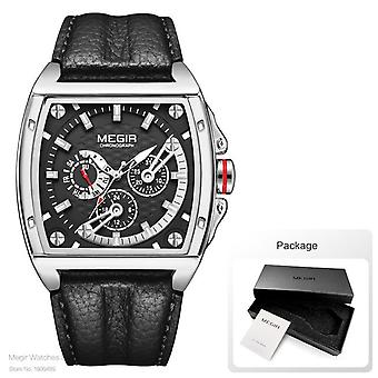 Megir Tonneau Dial Analog Quartz Watch Men Fashion Military Sport Waterproof Leather Strap Wrist Watches 24-hour Date Week 2204