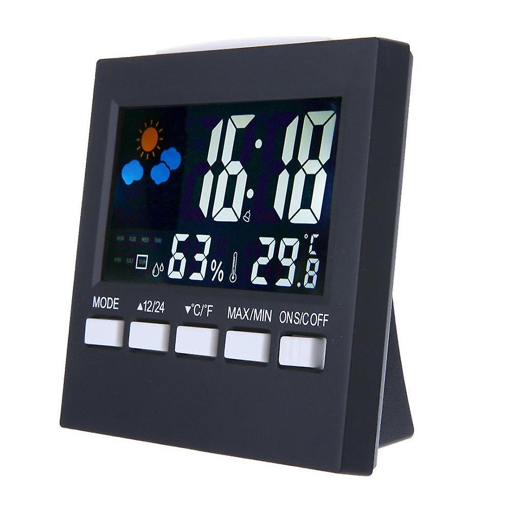 Digital Display Thermometer Humidity Clock Colorful Indoor Outdoor Temperature Monitor Alarm LCD