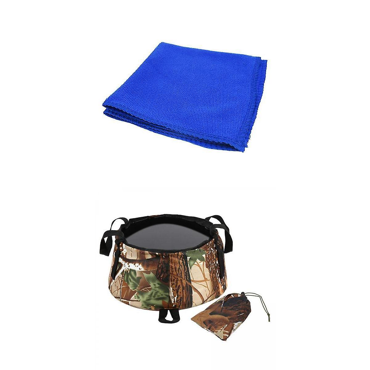 Collapsible Bucket Foldable for Camping with Bag Wash Basin Camouflage