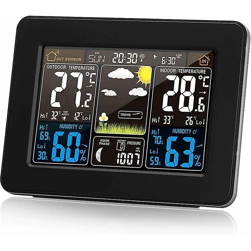 Wireless Weather Station with Alert and Temperature/Humidity/Barometer/Alarm/Lunar Clock/Weather with PT3365 Color Display Digital Outdoor Sensor
