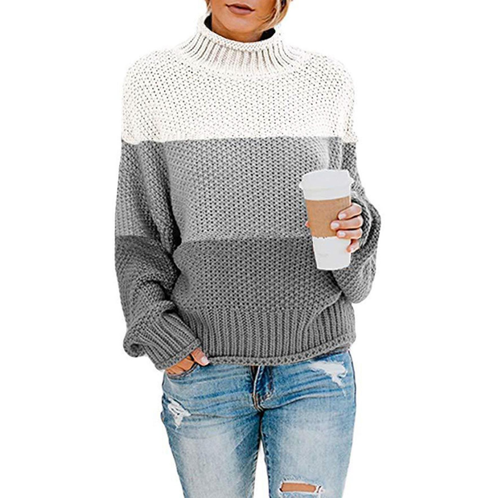 Women's Turtleneck Pullover Sweater Plain Cable Knitted Jumper Tops