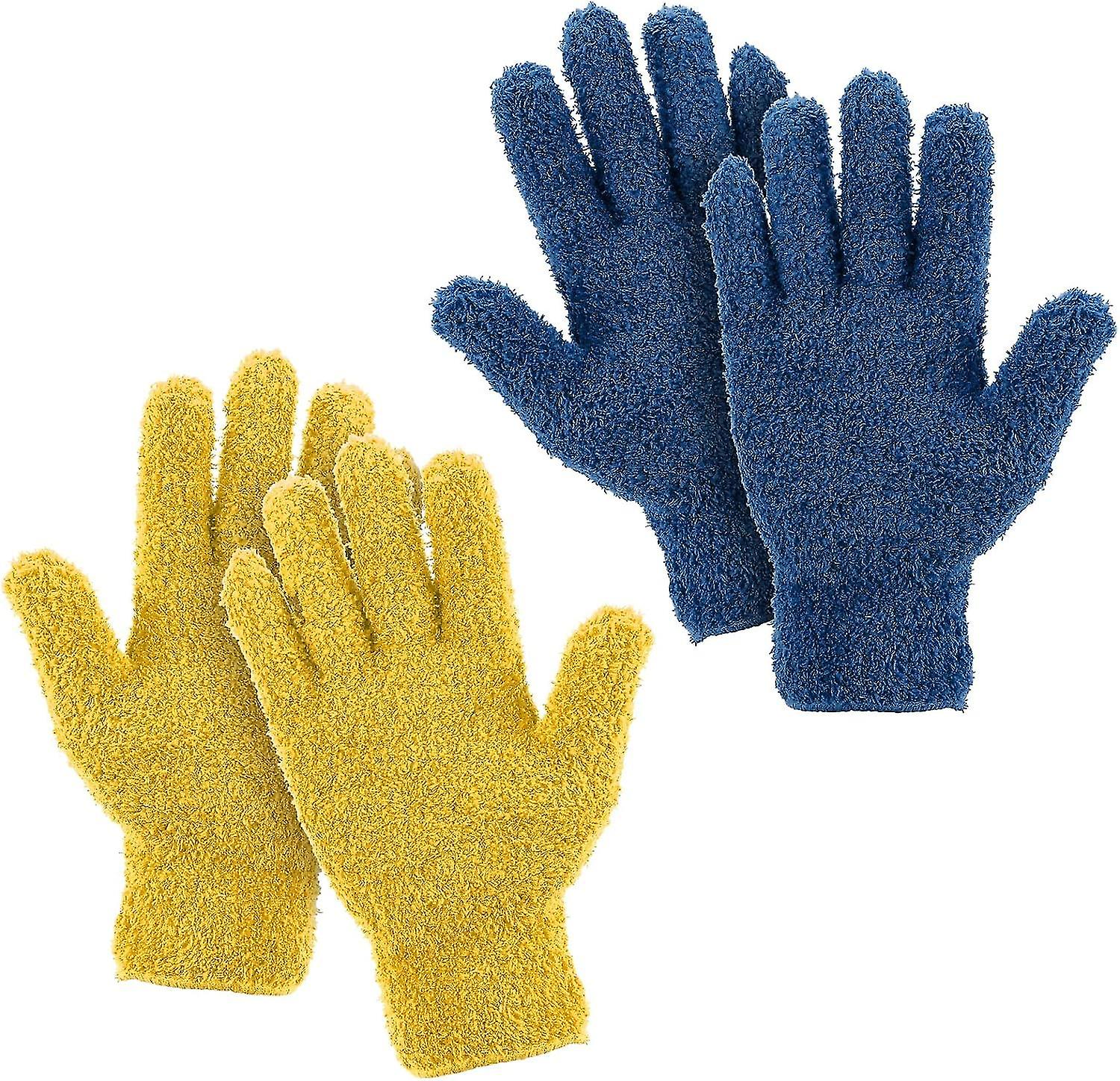 2 Pairs Microfiber Dusting Gloves Flexible And Convenient Dust Glovedark Blue+yellow