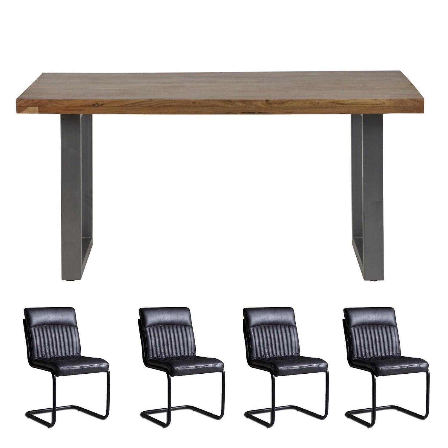 Moana Industrial Rectangular 4 Seater Dining Set With 4 Chairs