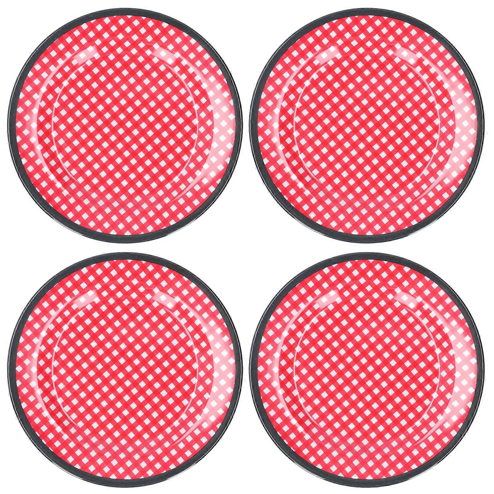 4Pcs 9in Salad Dish Red Grids Kitchen Accessory Dinnerware Tableware for Restaurant Hotel