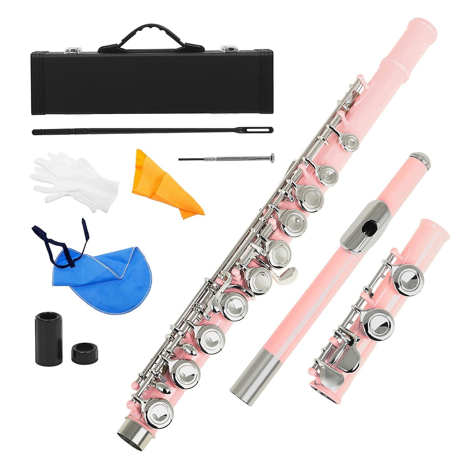 Western Concert Flute Cupronickel Nickel Plated 16 Holes C Key Woodwind Instrument with Cleaning Clo