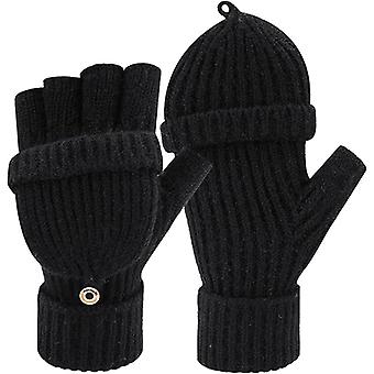 Women's Winter Knitted Fingerless Work Gloves Convertible Mittens