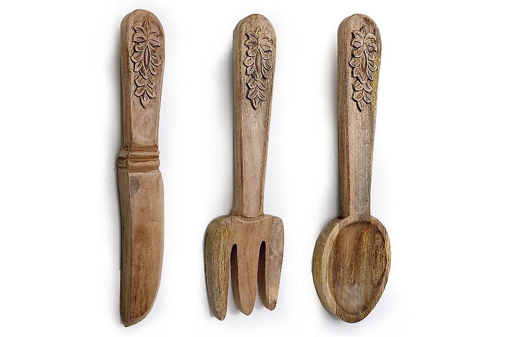 Mango Wood Dining Room Kitchen Wall Decoration Cutlery Set