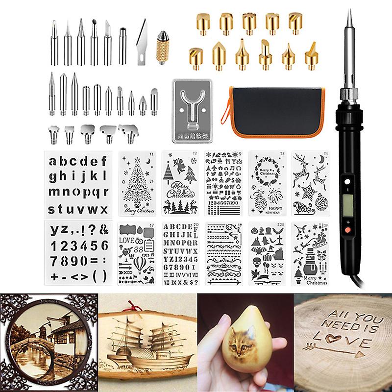 48Pcs/set 60W Electric Soldering Iron Kit Wood Burning Pen Iron Carving Pyrography Tool DIY Welding