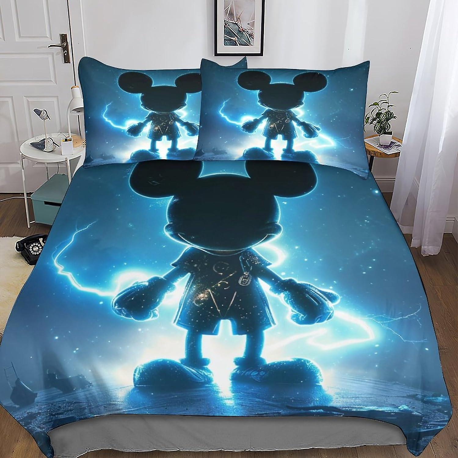 DSJackson Mickey Mouse Quilt Cover Set with Hidden Zipper Closure - Soft And Cozy Microfiber Cartoon Bedding with Striking 3D Print, 3-Piece Set for B