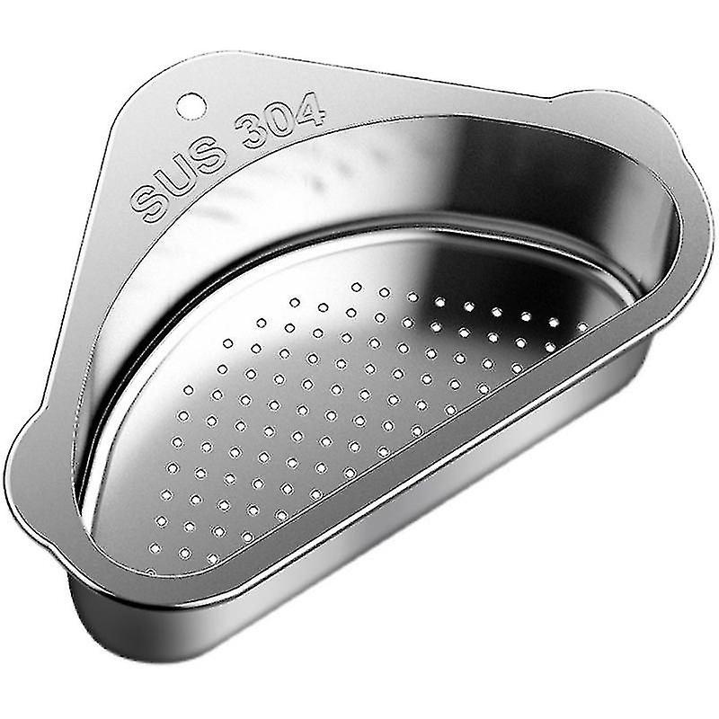 Triangular 304 Stainless Steel Sink Dish Drain Basket with Leftover Strainer Storage