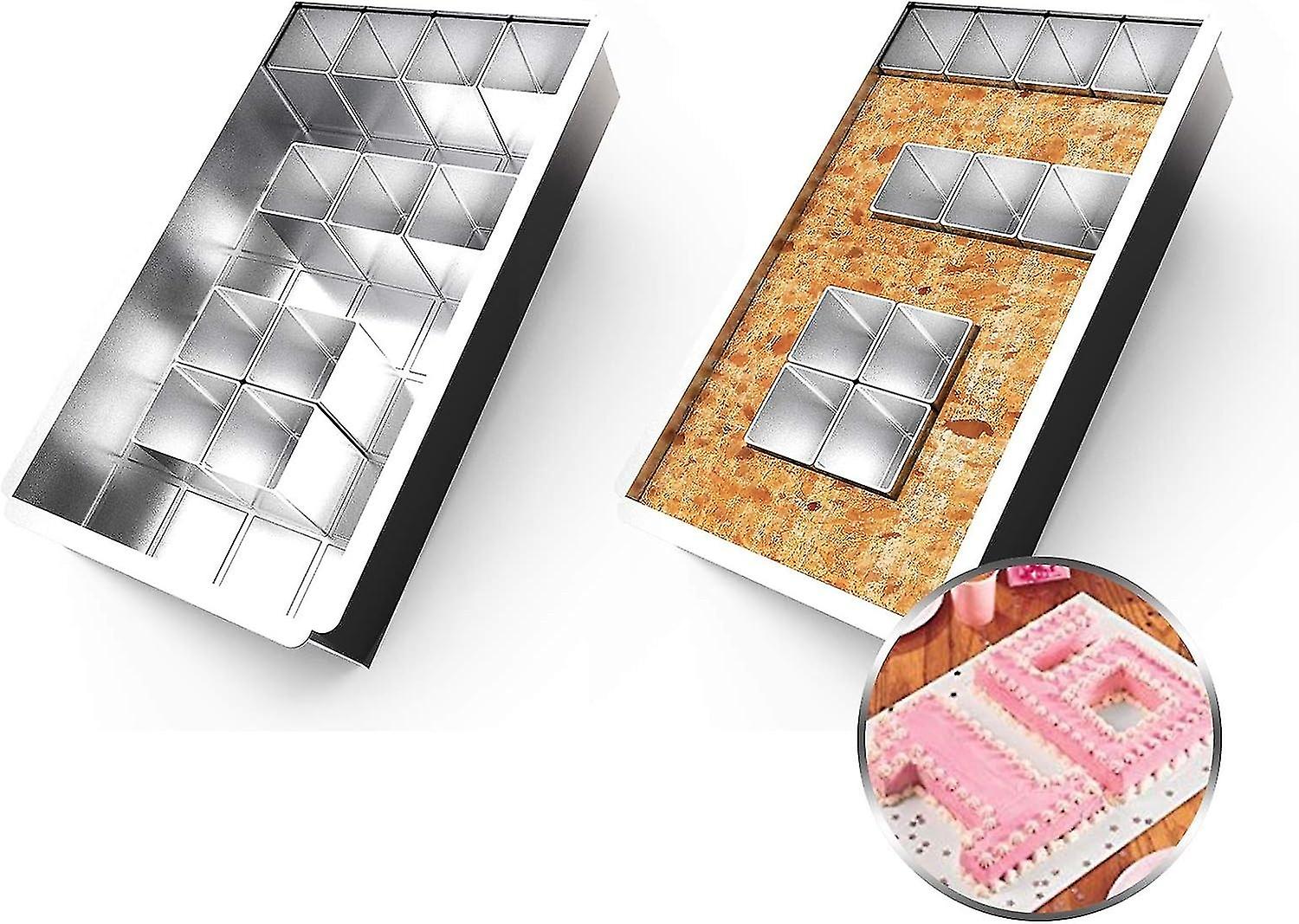Rectangular Baking Tray / Cake Mold and 12 Removable Square Blocks for Making Cake with Any Number a