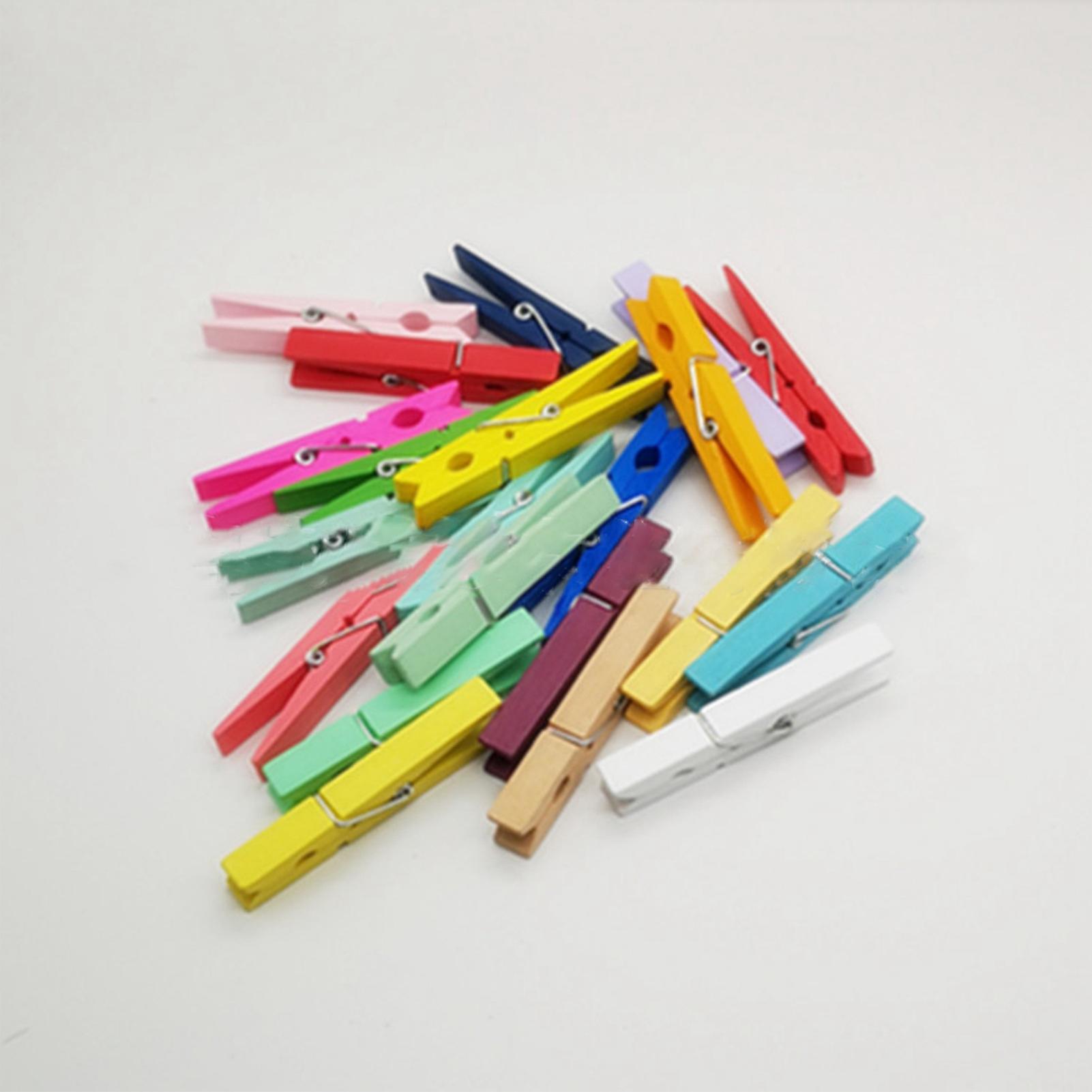 200Pcs Assorted Color Home Wooden Clip Practical Colorful Wood Photo Office Note Clamp 