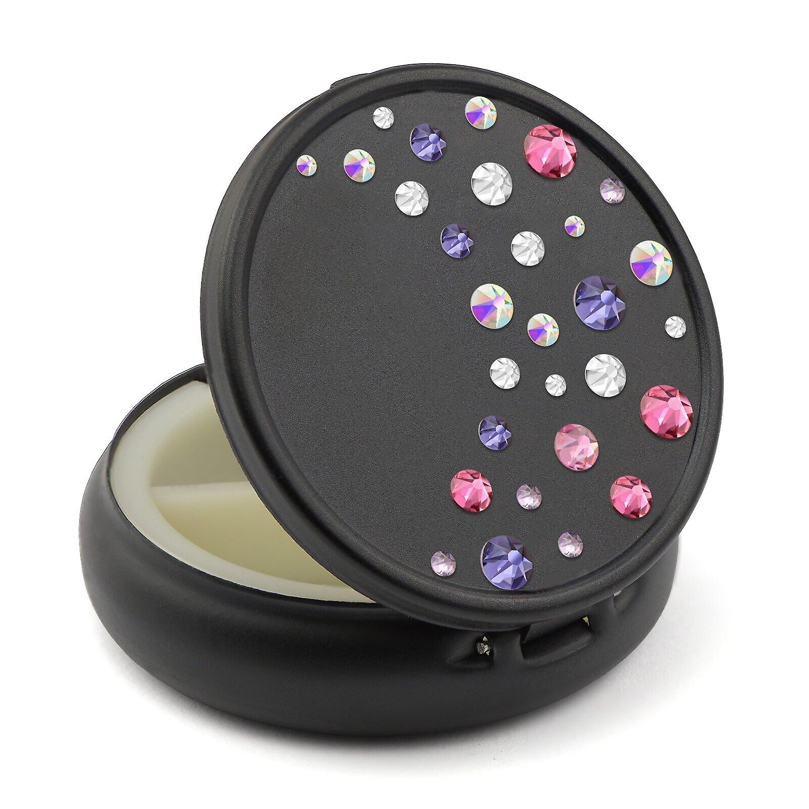 Pill Box in Black Color with Swarovski Crystals Waterfall Design - Tanzanite - Rose