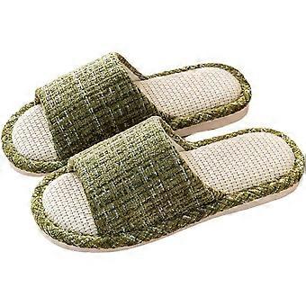 Leinenhausschuhe für Frauen Lässige offene Hausschuhe, weiche und leise Hausschuhe Sommersandalen Hausschuhe atmungsaktiv für drinnen und draußen Grün 5.