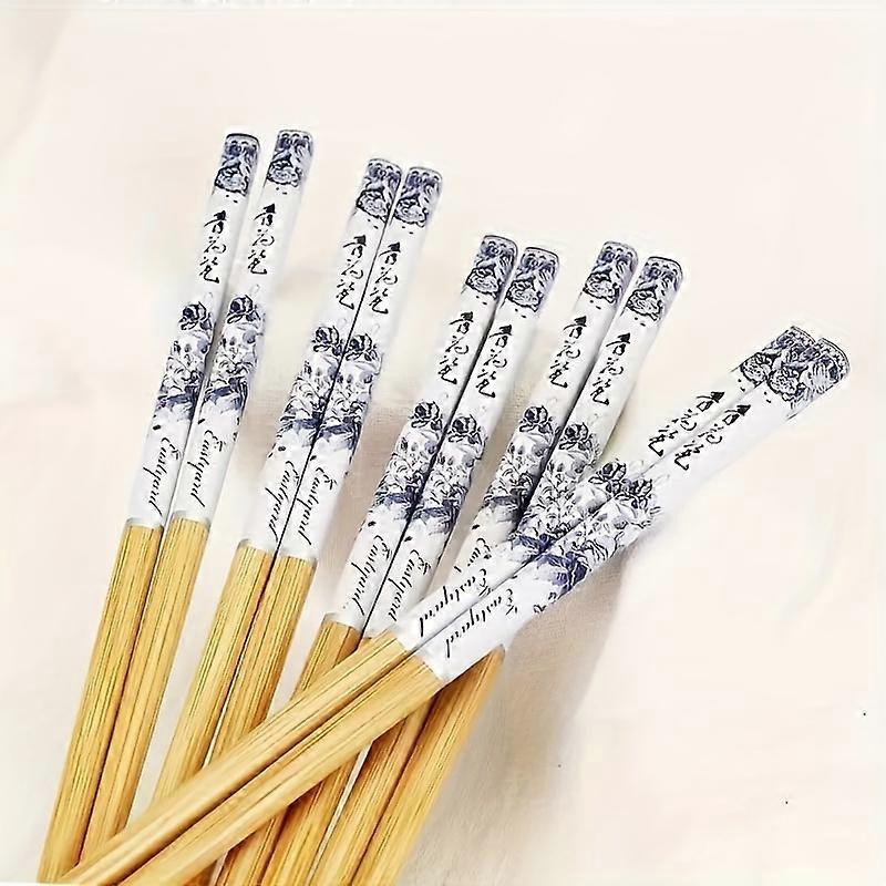 新しい牧歌的なスタイルの中国風の竹箸の5ペア、家庭用、ギフト、天然竹箸、再利用可能、ファーストフード、麺、寿司スティック、