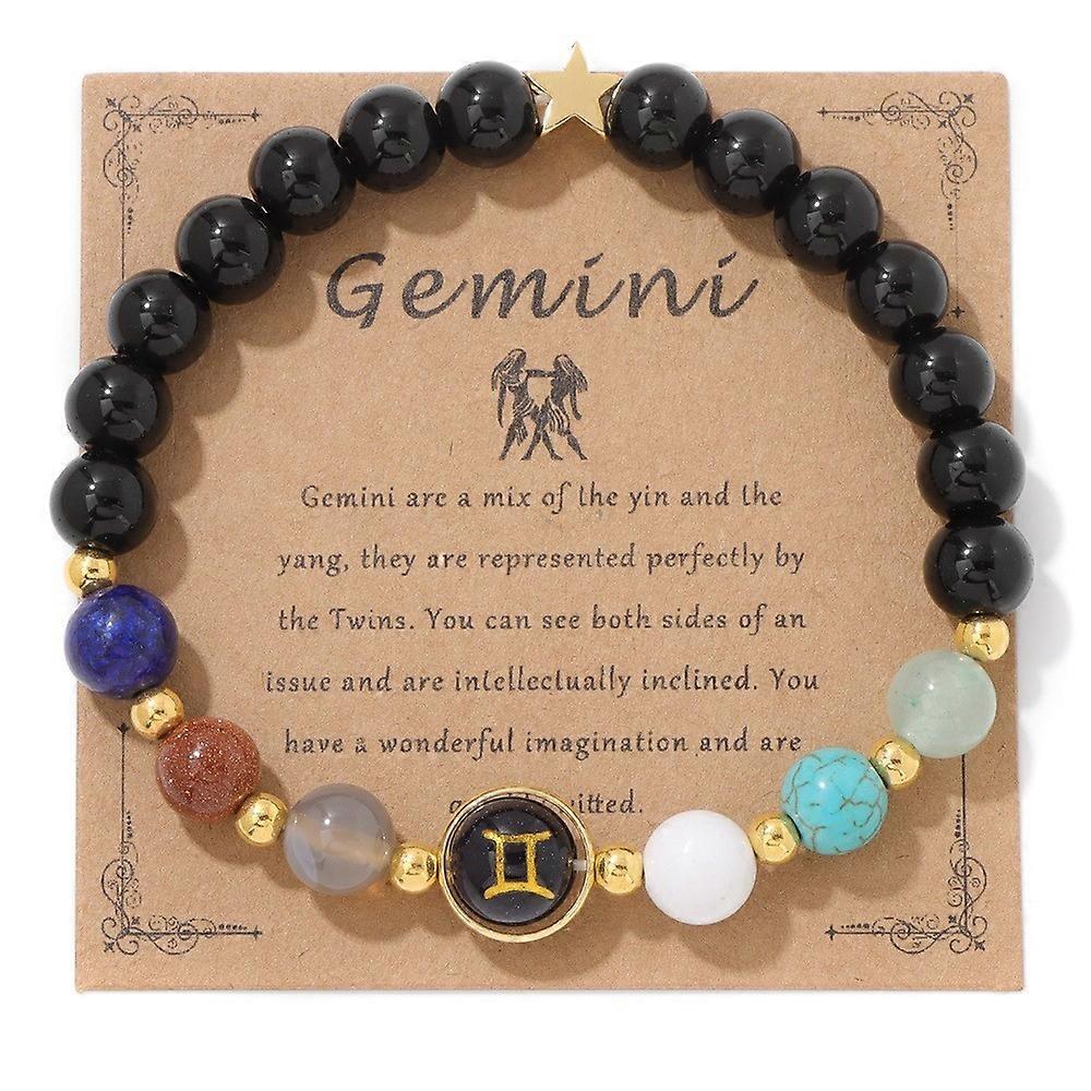 Bracelet - Gemini Zodiac Bracelet - Starry Charm, Natural Stone, Unisex