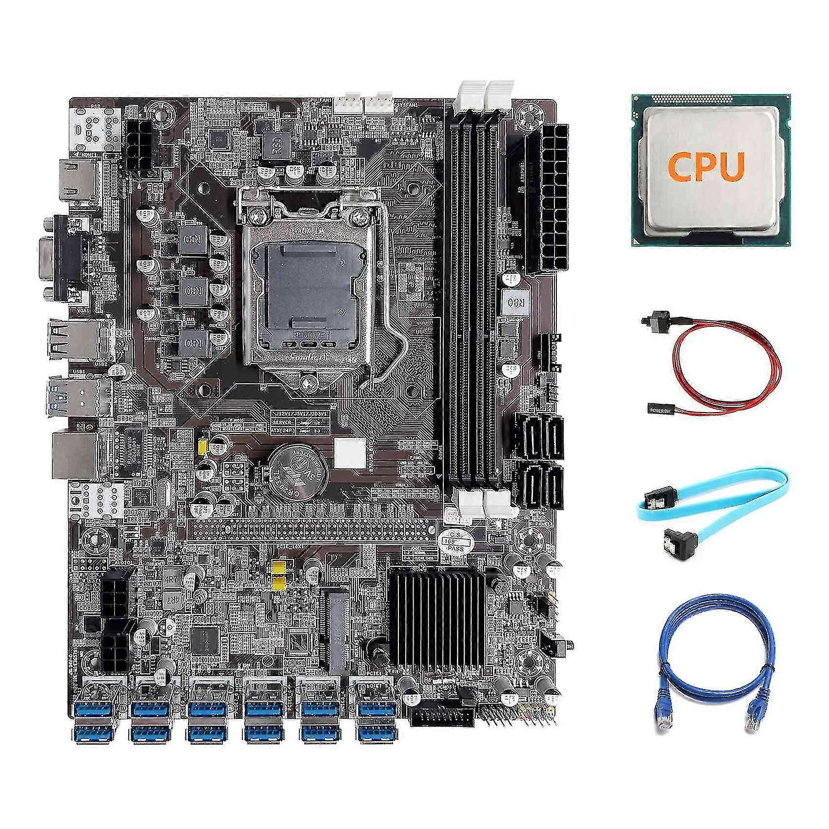 B75 Eth Mining Motherboard 12 Pcie Para Usb Lga1155 Motherboard Com Random CPU + sata Cabo + rj45 Netwo