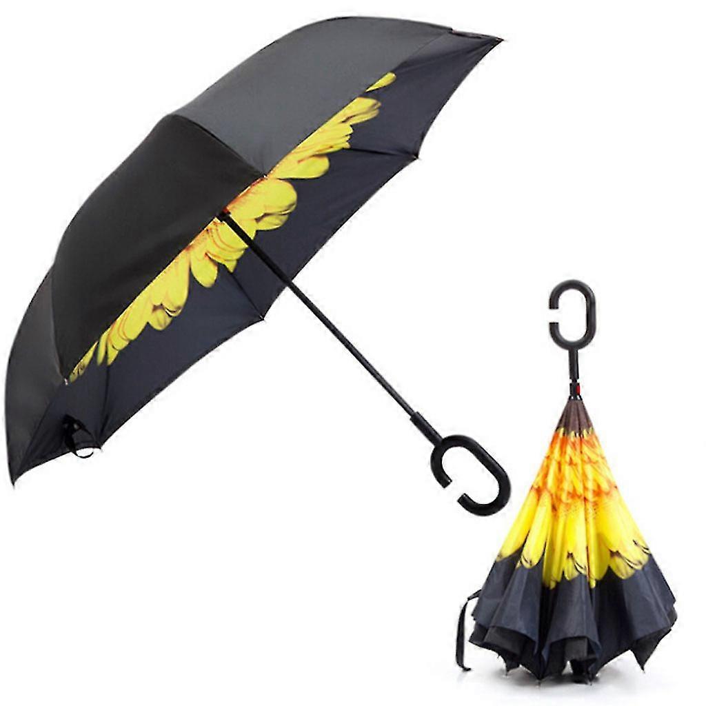 C Shaped Handle Double Layer Umbrella Anti-uv Folding Inverted Upside Down Rever