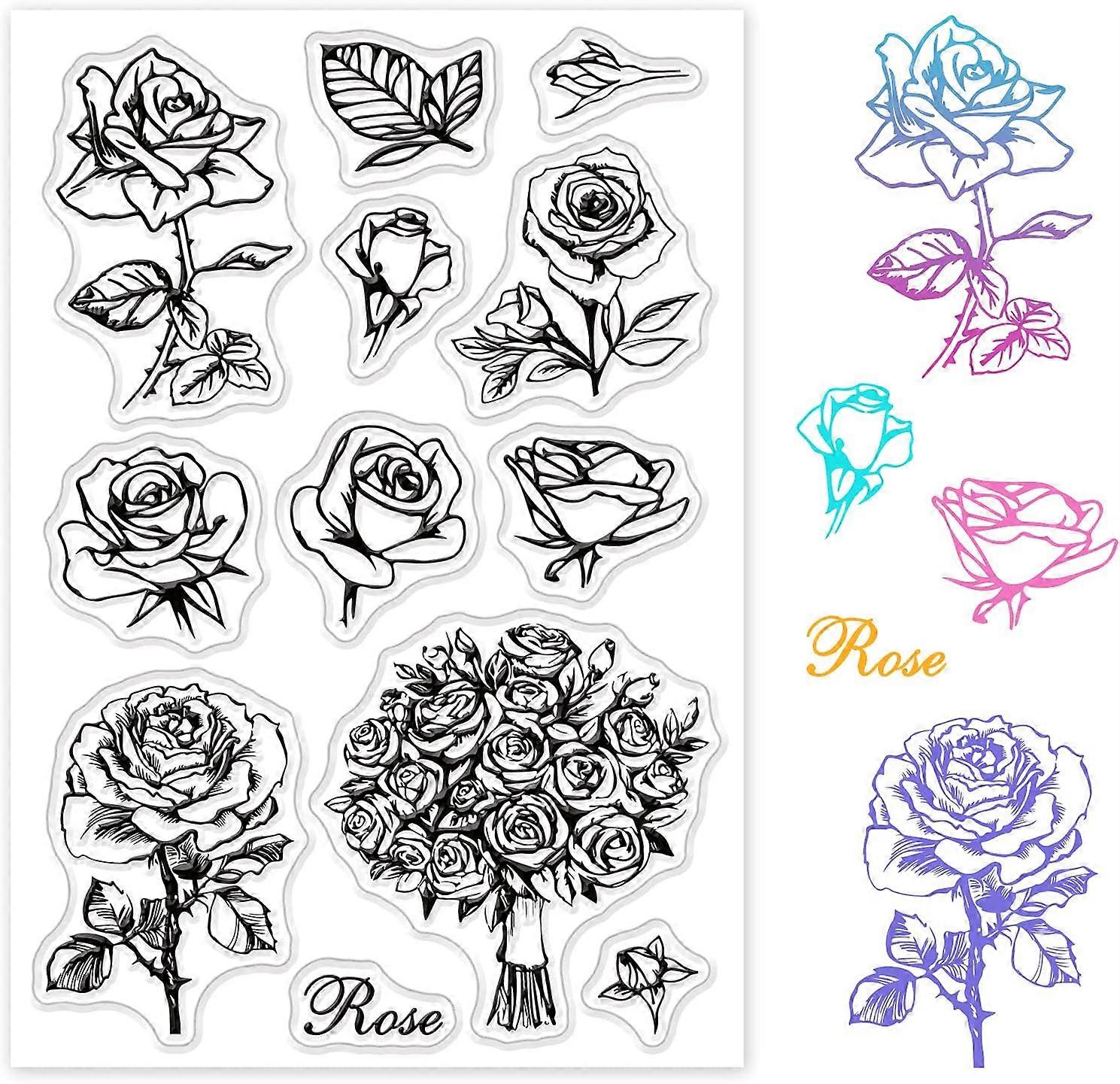 ローズフラワークリアスタンプシリコンスタンプカードカード作成デコレーションとDIYスクラップブッキング