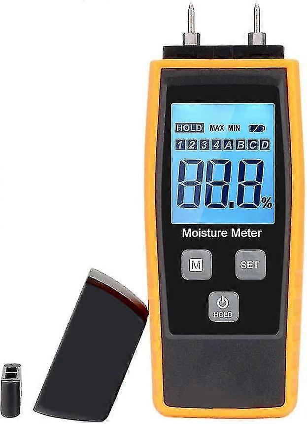 Wood Moisture Meter, Hd Digital Moisture Tester, Lcd Backlight Wood Moisture Detector, 8 Groups Calibrated For Notebook Selection And 2 Sensor Pins Hy