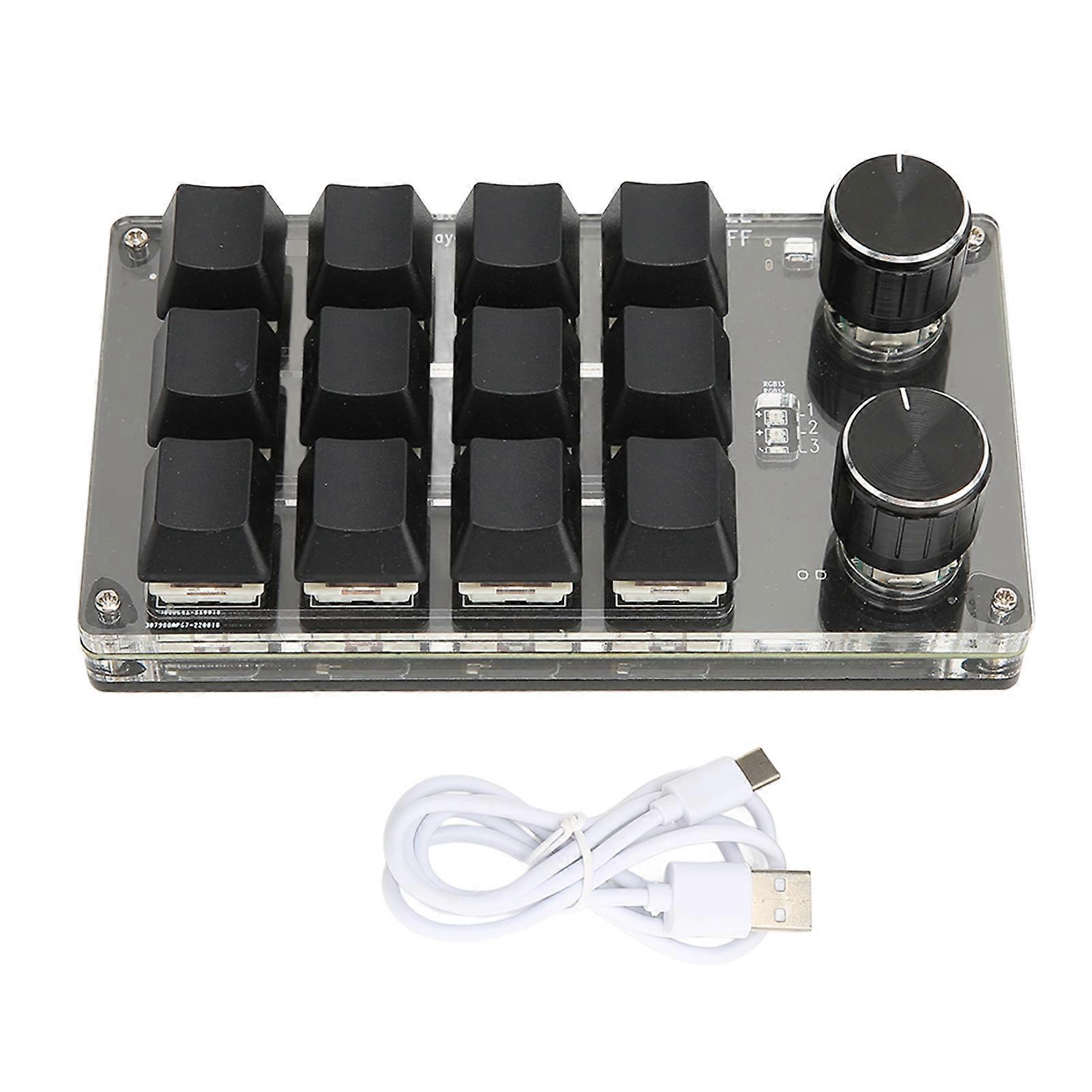 12 Key Mechanical Keyboard Support Wired USB Wireless Bluetooth DIY Programmable Red Switch Macro Keyboard with 2 Knob for Games