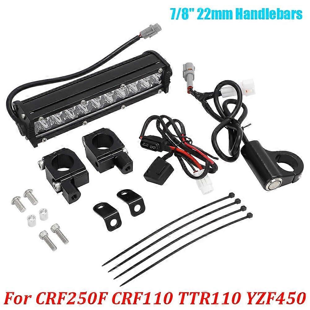 for CRF250F CRF110 TTR110 YZF450 7/8 22mm Handlebars Universal 60W Motocross Light Bar Kit with Mounting Brackets and Switch
