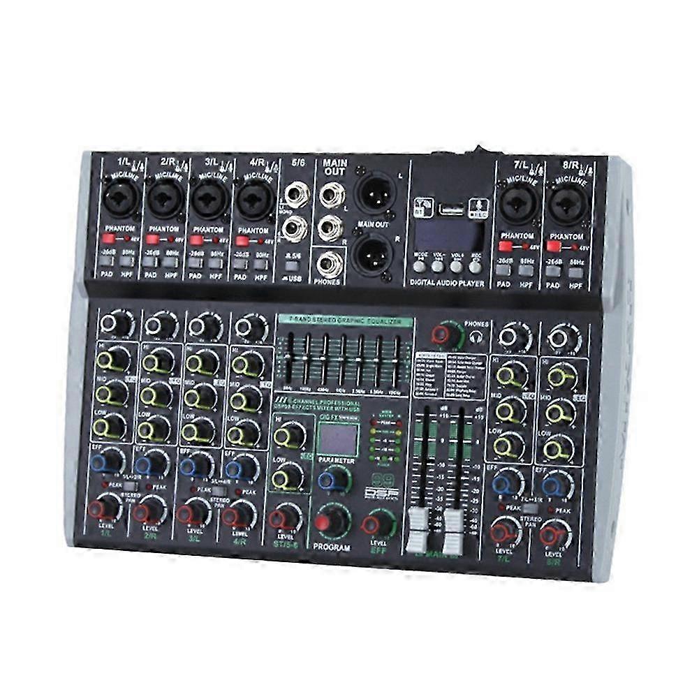 Professional 8 Channel Audio Mixer Built-in 99DSP 7-Segment Balanced Effect Bluetooth Live Recording XLR Mixer EU Plug