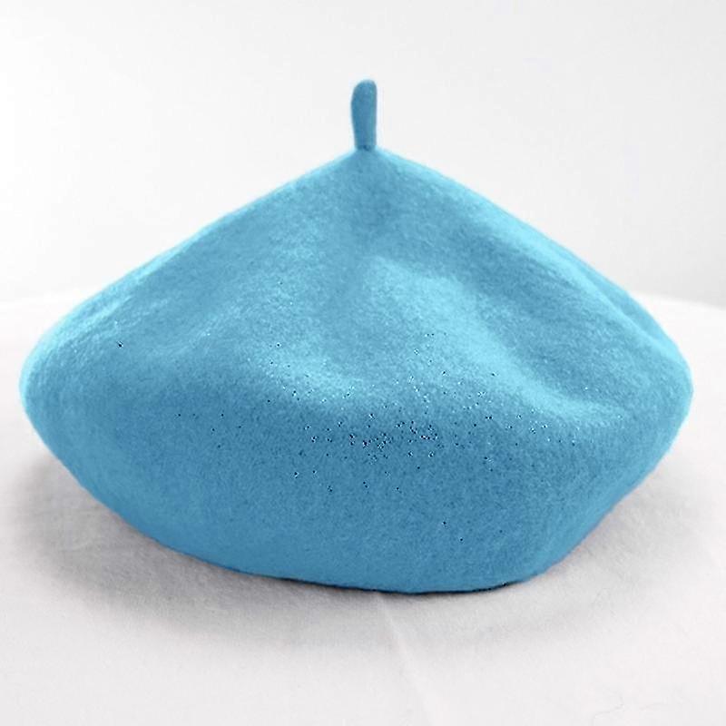 women wool vintage solid color berets cap(sky  )