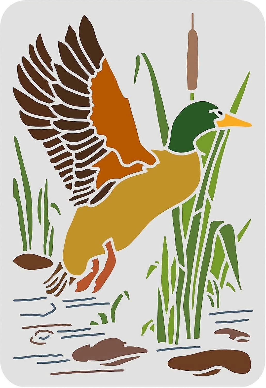Duck Stencil 11.7x8.3 inch Plastic Flying Duck Painting Stencil Duck Reed Pattern Stencils Reusable DIY Home Decor Stencil for Painting on Wood Floor