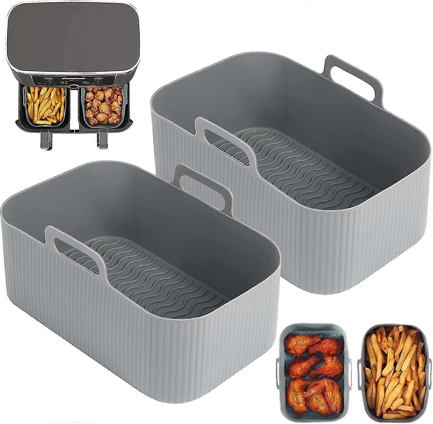 2pcs Air Fryer Silicone Liner Compatible, Air Fryer Accessoires Compatible Tour / mooncook / salter / Af300uk Af400uk Double Friteuse à air, silicium réutilisable