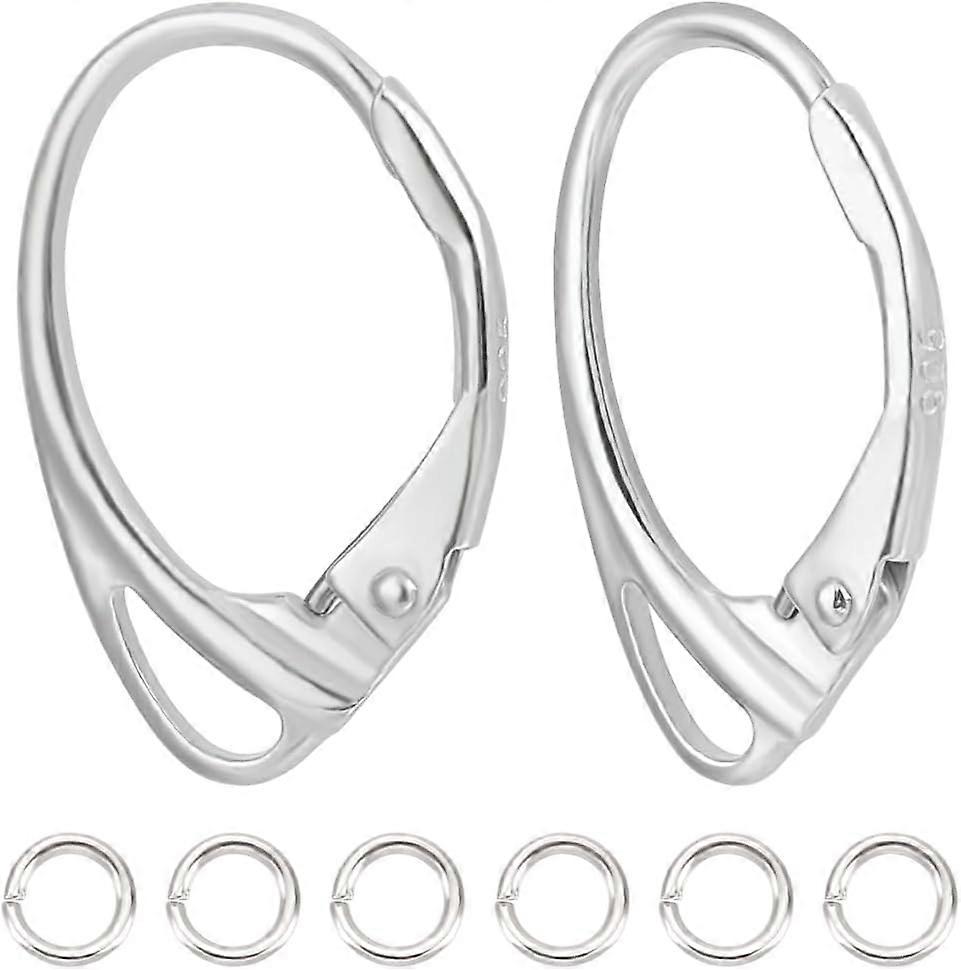 1Box 6Pcs Leverback Earring Hooks Sterling Silver 17mm Oval Earwire Connector with 6Pcs Jump Rings