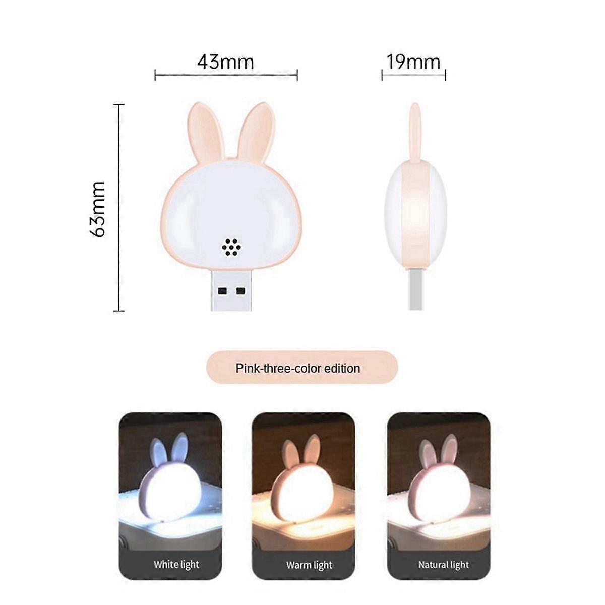 2Pcs USB Reading Lamp,Mini Bunny Night Light, Smart Voice 3 Color Desk Lamp for Bedroom Kids Room P