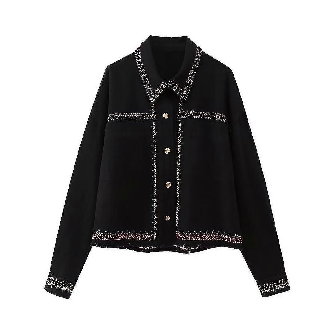 Kvinna Mode 2023 Höst Ytterkläder Broderi Långärmad Enkelknäppt Jacka Kvinnliga Crop Tops Vintage Kappor High Street