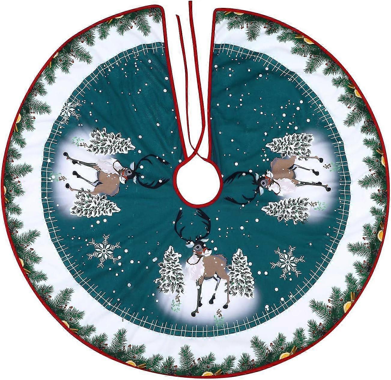 90cm Christmas Tree Skirt Double-layer Design Santa Patternchristmas Tree Skirt Foldable Christmas Tree Skirt With Santa Reindeer Designs Tree Base Co
